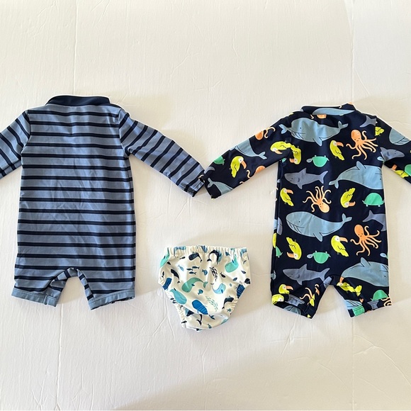 Simple Joys by Carter's 2-Pack Rashguards + Charlie Banana Swim Diaper 6-9 M - Picture 4 of 15